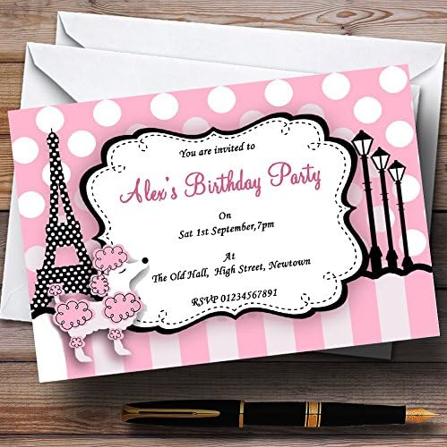 Персонални Покани на парти в чест на рождения Ден на Розов Пудел Парижка Тематика