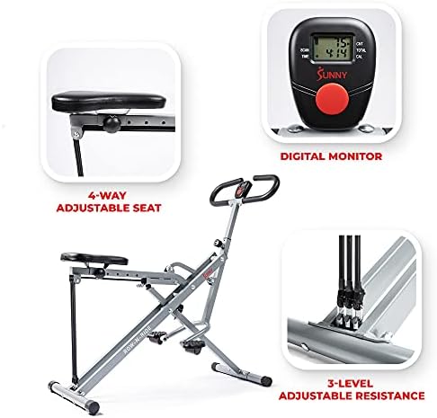 Комплект тренажор Sunny Health & Fitness Squat Assist Row-N-Ride™ за тренировка на мускулите на седалището + Гребане машина Sunny Health & Fitness SF-RW1205 с 12 нива на контролирани съпротива