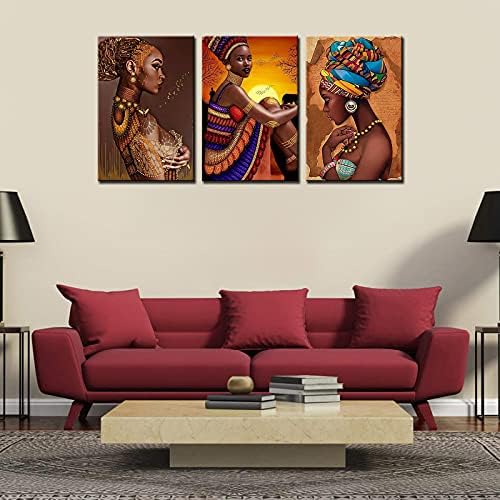 Африка на Женския Портрет, Платно, Стенно Изкуство за украса на Хола, Комплект от 3 теми, Цветни Картини с маслени