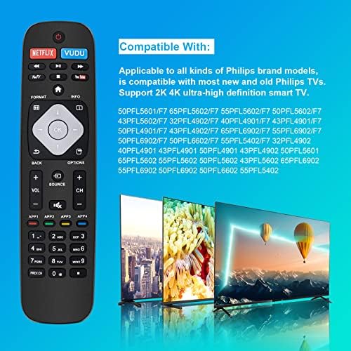 【Опаковка от 2 】 NH500UP Замененный дистанционно управление Подходяща за Philips Smart TV 43PFL4902 75PFL6601 43PFL4901 50PFL4901