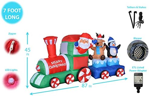 Два комплекта бижута за Коледно парти и рожден Ден, комплектът включва Осветена коледна надуваем Дядо Коледа с дължина 7 фута, Северен елен, Penguin във влака, и кейк с ч