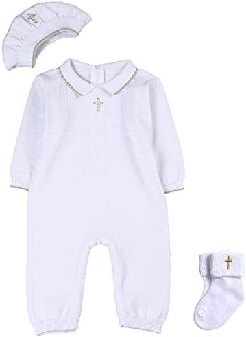 Облекло за Кръщението на момчето HAPIU с Шапка и Чорапи, Дрешки за Кръщенета-Детайл Кръст