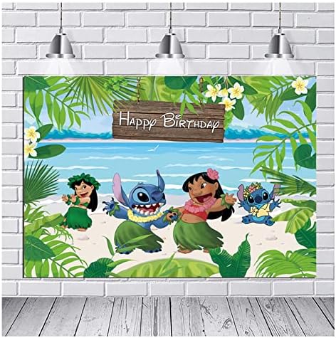 Карикатура честит Рожден Ден Снимка на Фона на Тропически Luau Летен Плаж на Океана Фотофоны за Детски Рожден