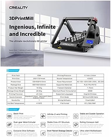 Изключителна машина за 3D печат YILUFA, 3D-принтер за метал Creality CR-30, Партида принтер, Безкрайна печат по оста Z, Размер на печат 200170∞ мм (Цвят: CR-30-Штепсельная вилица китай
