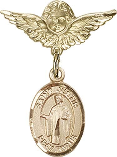 Иконата на детето Jewels Мания за талисман на Св. Джъстин и икона на Ангел с крила | Икона детето си от 14-каратово злато