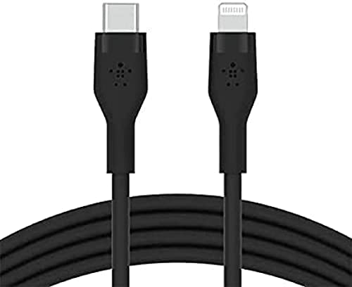 Силиконов кабел Belkin CAA009bt1MWH USB-C-Светкавица, съвместим с iPhone 14/13/12 / SE / 11 / XR, Бързо зареждане, висока якост, сертифициран от Пфи, е съвместим с PD, 3,3 фута (1 м), бял