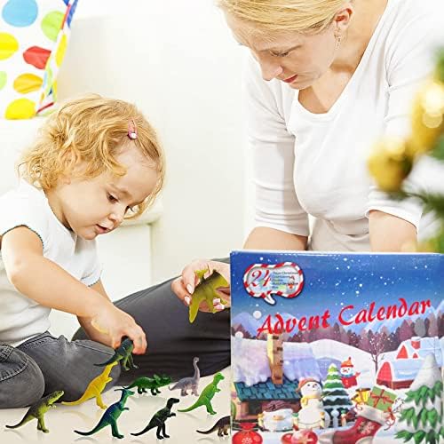 Коледен Адвент-календар 2022 година с 24-дневен обратното броене, ежедневни подаръци-изненади Включват мини-играчка Динозавър