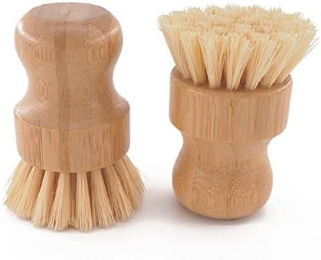 Комплект от 2 Палмови зъби husMait - Отлично Дървена дизайн и здрава четина - Почиства и Терени за Чинии, Тенджери, Тигани,