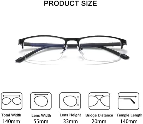 RESVIO 3 опаковки синьо-екранировка на очила за четене за мъже и жени Правоъгълни очила за четене в половината на рамки