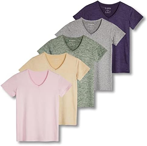 5 Опаковки: Дамска Спортна тениска с къс ръкав и V-образно деколте, Суха засаждане, Впитывающий влагата Топ за йога