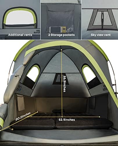Палатка за пикап JOYTUTUS с Дождевиком, Водоустойчив Двуслойни PU2000mm за 2 Души, Преносим Палатка за камион, Предпочитан Къмпинг