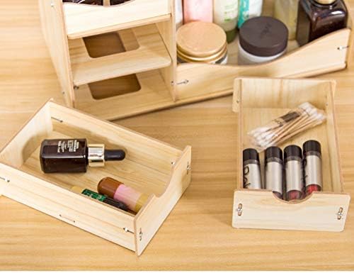 Органайзер за грим Elonglin, Дървена Кутия за съхранение на козметика, Витрина за грим с 2 чекмеджета, Органайзер