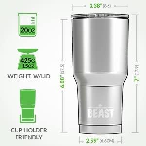 Комплект чаши BEAST Армейско-зелен цвят, обем 20 грама с дръжка - Чашата за Кафе от Неръждаема Стомана + Четка с 2 Соломинками,