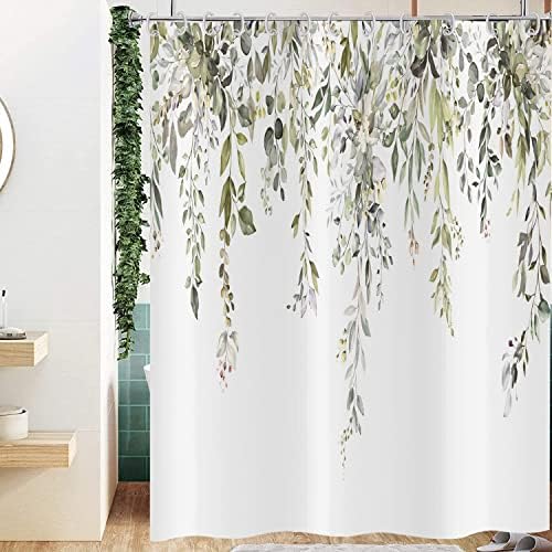 Завеса за душ GKLEASG Sage Green, Модерни Завеси с Декоративни Листа на Растенията в Минималистичен стил, за Баня от Водоустойчив