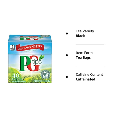 Pg Tips Черен Чай Премиум-клас на класическата напитка с кофеин, Пирамидална Черен Чай в пакетчета, 40 броя (опаковка