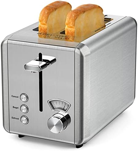 WHALL Toasters 2 Филии най-високо качество, Неръждаема стомана, Тостер за гевреци - 6 Настройки на формата за печене, функция размразяване / отмяна на приготвяне на гевреци,