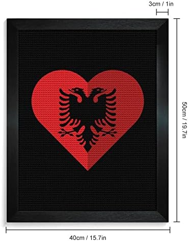 Албания Плоски Сърцето Флаг Рамка От Масивна Дървесина Диамантена Живопис Комплекти Кръгла Пълна Тренировка Бродерия