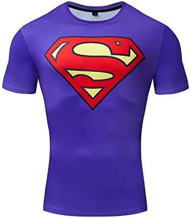 GYM GALA Мъжки Ежедневни и Спортна Тениска Super Hero с Къс ръкав, Компресиране Риза