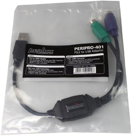 Perixx PERIPRO-401 PS2 адаптер-USB клавиатура и мишка - вграден USB-контролер - черен