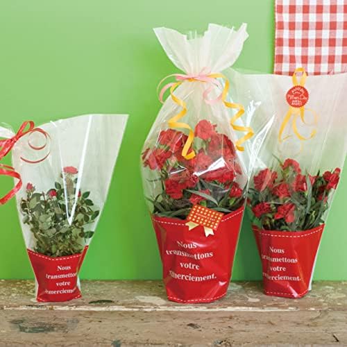 Трапециевидные OPP-пакети FL-О5 за саксии, подаръчни опаковки за цветя, червен /Red, L (50 листа)
