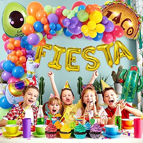 Winrayk 113 бр. Комплект за Гирлянди от балони Fiesta, Украса за парти в Мексикански теми Fiesta със Златни Букви Fiesta,