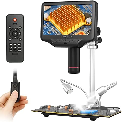 Andonstar AD407 Pro 3D HDMI Цифров Микроскоп, за запояване, Видеозапис 4MP 2160P UHD, 7-инчов Регулируем LCD екран, USB Видео
