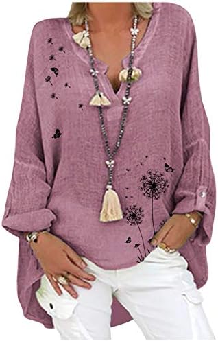 Тениска с V-образно деколте, Блуза, туника размер плюс, блузи с Дълъг ръкав, Ежедневни летни Дамски блузи с Флорални