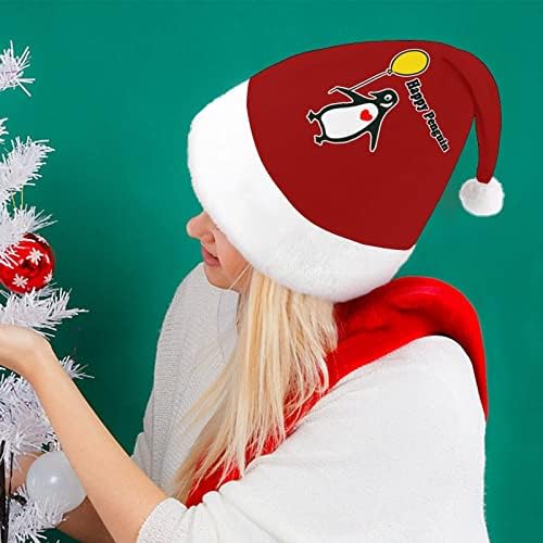 Коледна шапка с весел пингвин, мек плюшен шапчица Дядо Коледа, забавна шапчица за коледно новогодишната партита