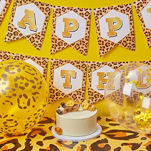 15 Бр. Гепард честит Рожден Ден Украса Банер с Леопардовым Принтом Банер честит Рожден Ден на един Леопард Златни Въздушни Балони с Леопард Пластмасова Покривка с Л?