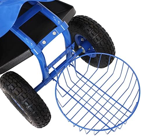 Скутер Sunnydaze Garden Cart Ролинг Скутер - С Прибиращ се дръжка за управление, повратна седалка и една тава за инструменти - Син