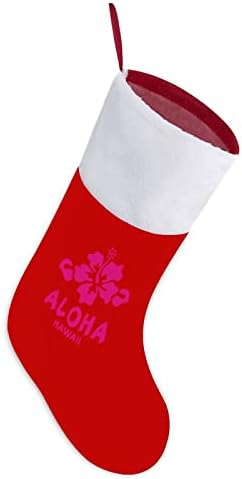 Коледни Чорапи с Цвете Хибискус Aloha от Червено Кадифе, с Бял Пакет шоколадови Бонбони, Коледни Украси и Аксесоари за вашето семейно Парти