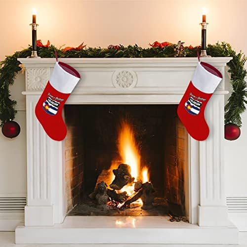 Поздравления на Сезона Коледни Чорапи с Флага на щата Колорадо от Червено Кадифе, с Бял Пакет шоколадови Бонбони, Коледни