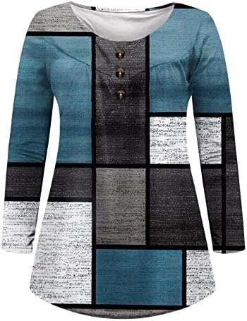 Дамски Блузи, Ежедневни Ризи С Геометричен Принтом във формата на цветни Блокове, Дълъг Ръкав, Открита Пуговица, V-образно