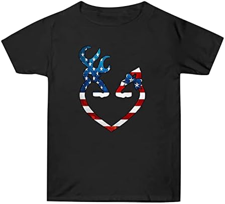 Патриотични Ризи за Жени с Флага на САЩ, Летни Ризи с Къс ръкав и V-образно деколте, Със Звездите, Без Приятелка, Удобна