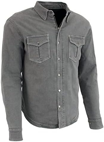 Мъжки байкерская риза Milwaukee Leather MPM1621 от сива фланела с армированными Арамидными влакна, одобренными CE