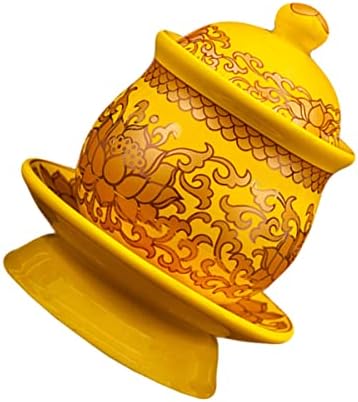 2 елемента Цветни Керамични Чаши: с Китайски Ритуал на Почит, Жълта Храмова Чаша, Молитвен Притежателя, Будистка