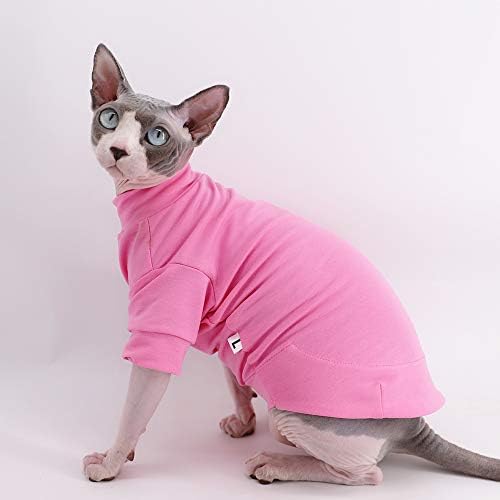 Памучни тениски За котки Sphynx, Дрехи за домашни любимци, Пуловери с ръкави за коте, Дрехи за котки и малки Кученца, Однотонная облекло (M + (7,2-8,7 килограма), Новост-розов