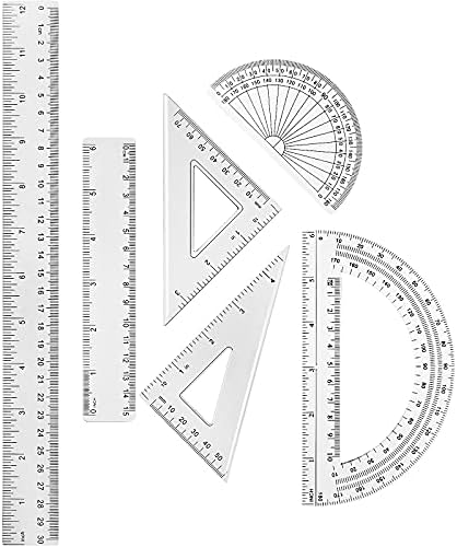 Пластмасова Прозрачна Линийка Математически комплектът Включва Транспортир, Триъгълни Линия, 12 инча 6 инча Пряка Линия