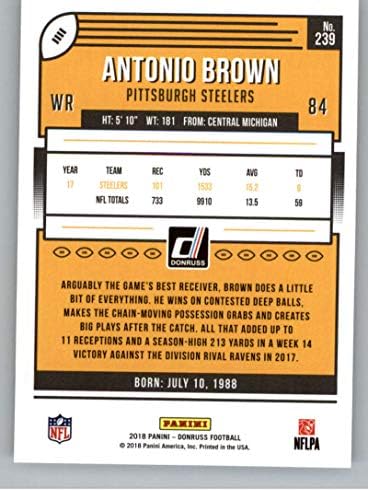 2018 Donruss Футбол 239 Антонио Браун Питсбърг Стийлърс Официалната Търговска картичка NFL