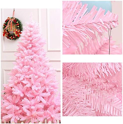 Материал ZPEE Розова Коледно Дърво, PVC и алуминий, Изкуствена Борова Елха на панти с 350 Топчета и Метална стойка за Коледната украса-1,2 м (3,9 фута)