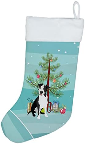 Carolin's Treasures WDK3098CS Питбул, Черно 2 Коледни Чорапи, чорапи за висящи пред камината, Коледен Сезон декорация
