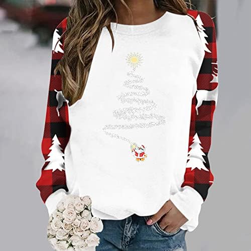 Дамски Модни Блузи с дълъг Ръкав, Коледен Принт, O-образен Отвор, Удобен Качулки, Зимни Върхове, Пуловер Slim Fit