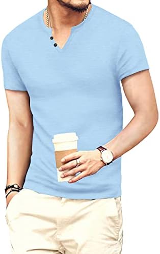 NUOKESASI Мъжки Ежедневни Приталенная Базова тениска Henley с къс / Дълъг ръкав