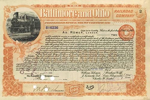 Акциите на железниците Балтимор и Охайо Прехвърлени Едуард Х Гарриману - Сертификат за железопътен състав