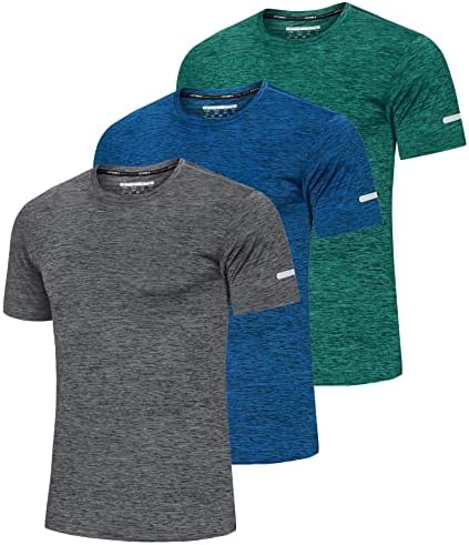MAGCOMSEN 3 Опаковки Мъжка Тениска с Къс ръкав и Кръгло деколте, бързо съхнещи Спортни Ризи За Джогинг, Фитнес