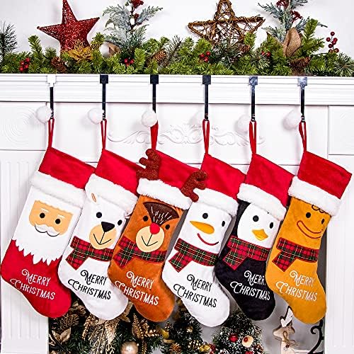Rorain Коледни Чорапи, 6 X 20,5Голям Коледен Отглеждане Velvet Луксозен Класически Окачен Украшение Украса за Семейна