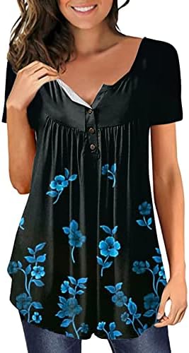 Летни Дамски Блузи с ниско деколте и Къс Ръкав, Тениска с Флорални Принтом и Тока в Сгъвката, Ежедневни Тънка Риза, Блуза за