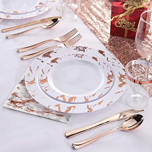 Пластмасови чинии Nervure 175ШТ от Розово злато - за Еднократна употреба Мраморни плочи от бяло и розово злато: 25 заведения