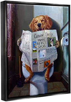 Забавна картина Куче Ступелл Industries, четене на вестник в тоалетната, дизайн Лусия Хефернан, Многоцветен, 16 x 20