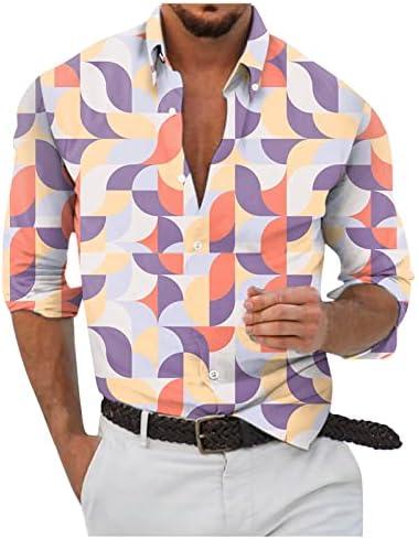 ayaso Ризи с дълъг ръкав за Мъже, Цветни Ъгловати Върховете на Копчета С Висока Яка, Блуза Голям Размер, Приталенная Риза